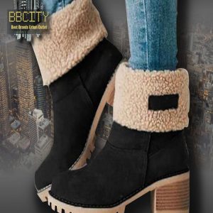 Woman Plush Boots Warm Comfortable Casual Snow Boots Round Toe 2020 Winter Mid Heel Boots Ladies Mid-Calf Boots